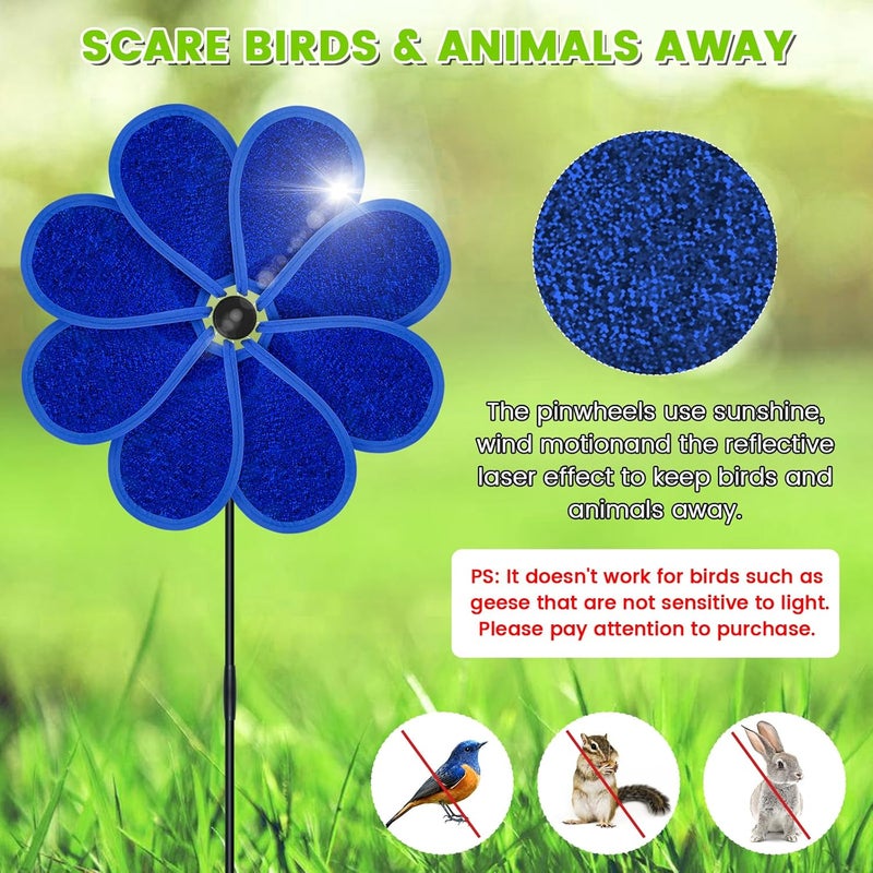 DECEED 4PCS 11.4" W x 28" H Reflective Pinwheels Sparkly Lawn Wind Spinners Colorful Rainbow Windmill for Garden Decoration Bird Devices Deterrent to Scare Birds Away (Multicolor-2 Four Colors) - Image 5